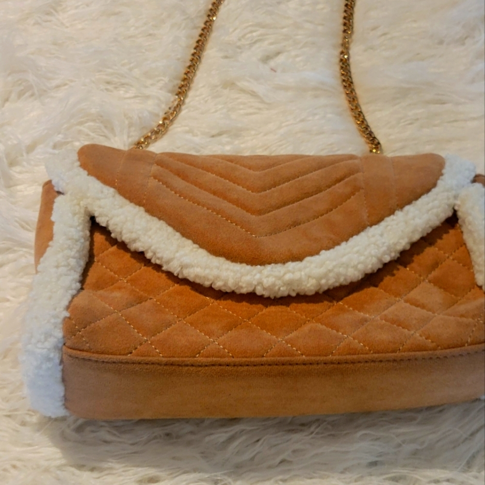 Tan Quilted Shoulder Bag with Chain Strap